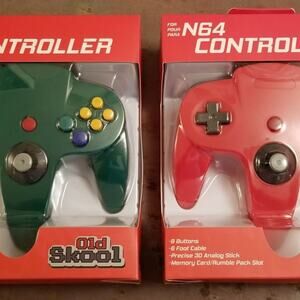 2 N64 Controllers - Green & Red (NEW) - Nintendo64 - Nintendo - Old Skool